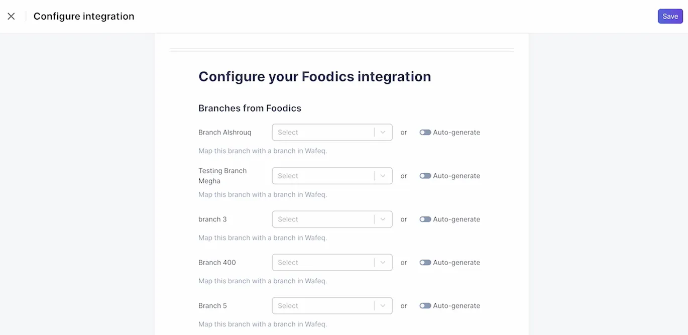 Branch Mapping Interface in Wafeq